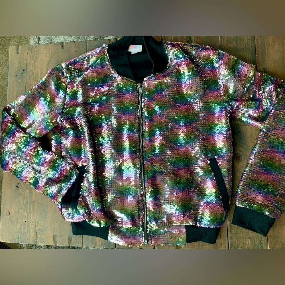 LULAROE Elegant Collection Mermaid Stretch Sequin Stevie Bomber Jacket Size XXS